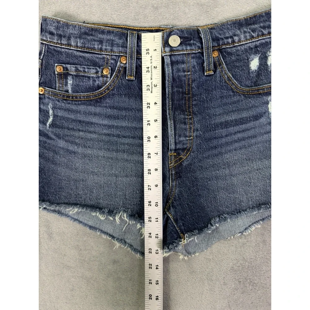 Levis 501XX Shorts Womens 28 Blue Denim Button Fly Distressed Frayed Hem